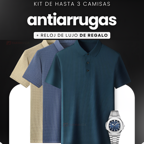 Kit 3 Camisas Antiarrugas + Reloj De Lujo De Regalo